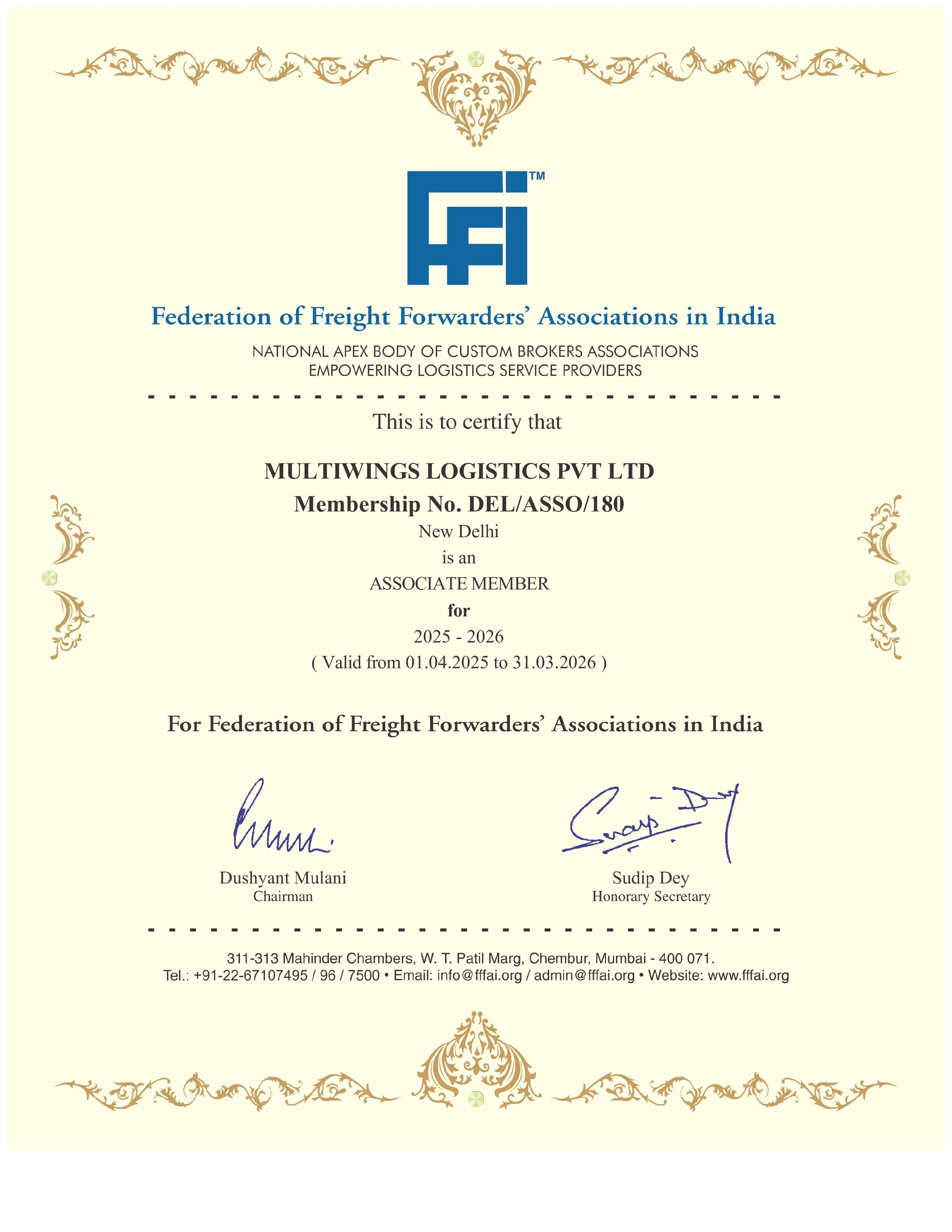 FFFI Certificate